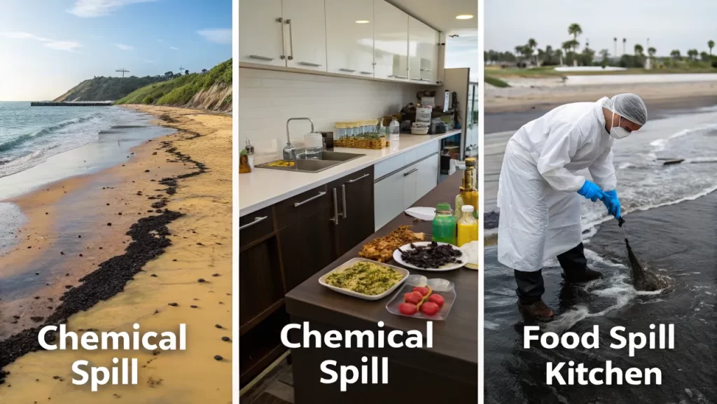 Spilled food and liquid in different environments